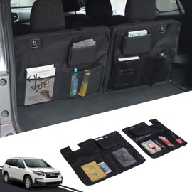 HIRUFAIT 2PCS Backseat Organizer Compatible with Honda Pilot 2016-2022/ Ridgeline 2017-2023/ Passport 2019-2023, Oxford Fabric Storage Pockets Kick Mats Back Seat Protector Travel Accessories