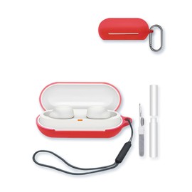 Case for Sony WF-C500 Truly Wireless Noise Canceling Earbud Headphones,Soft Protective,BOVUGAC Silicone Case Cover with Keychain & Cleaning Kit & Lanyard for WF-C500 Earbuds-Red