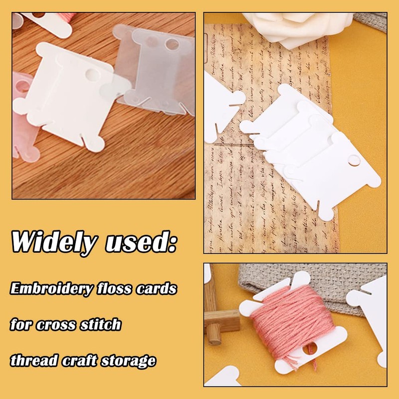 Plastic Floss Bobbins, 150 Plastic Bobbins(White), Embroidery Floss Cards for