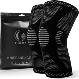 Quelcc 2 Pack Kniebandage Set, Kompression Kniestütze für Meniskusriss, Kniestütze für Damen und Männer, Rutschfeste Atmungsaktiv für Kniescherzen Lindert, Sport, Schwarz, S
