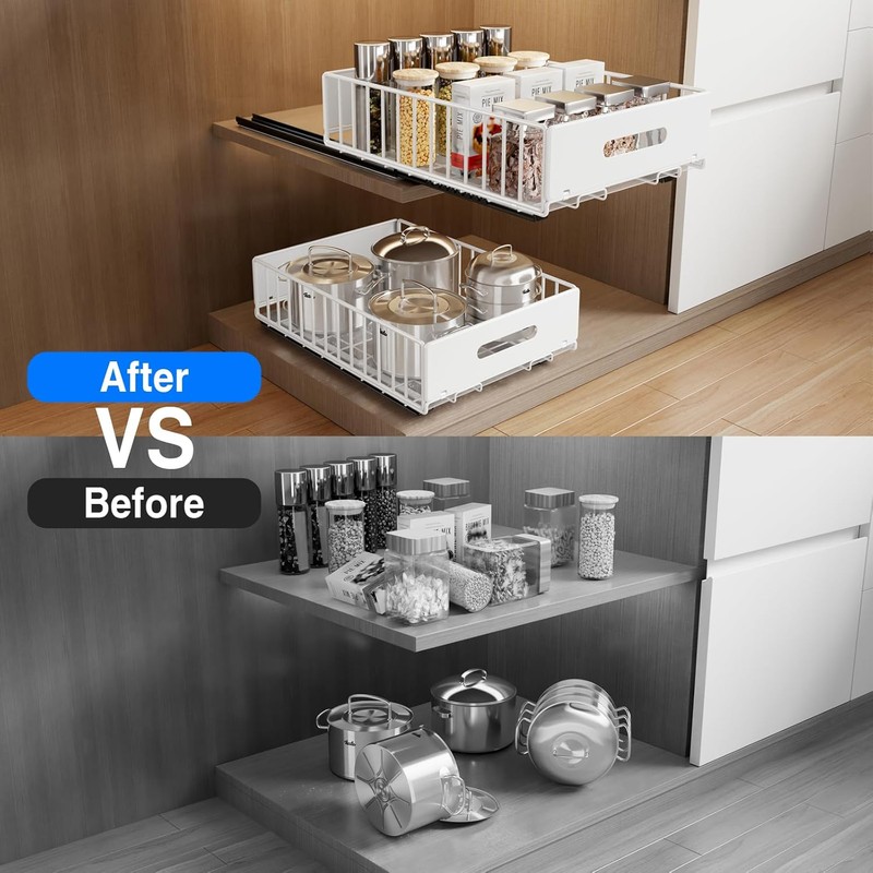 MUSTORN 2 Pack Pull Out Cabinet Organizer, Slide Out Cabinet