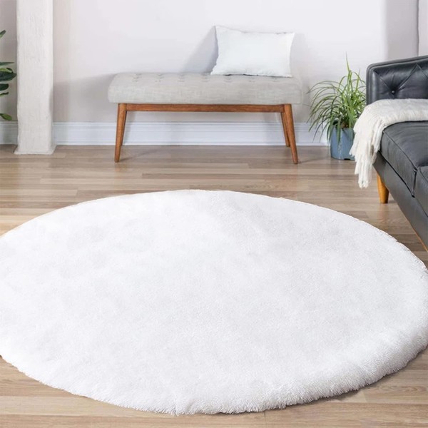 Latepis White Circle Rug Round Rugs 6ft Faux Rabbit Fur