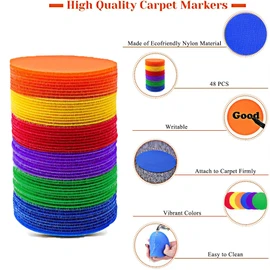 AUXIN 48PCS Carpet Spot Markers, Multicolor Round Floor Spot Sit Stickers for Classroom Kindergarten Decoration Teacher Supplies, Circle Sitting Dots