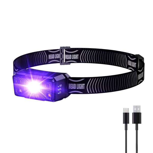 COSOOS 2IN1 UV Headlamp Flashlight Black Light, Rechargeable LED Hand Free Blacklight 395nm Mini Headlight with White & Ultraviolet Light, Detector for Pet Dog Cat Urine Stain,Bed Bug,Scorpions Finder