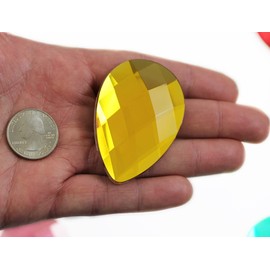 Allstarco 62x42mm Extra Large Flat Back Teardrop Acrylic Rhinestones Plastic Gems for Jewelry Making Costume Jewels Cosplay Card Making Embelishments Decor Crafts - 2 Pieces (Gold Topaz H107)