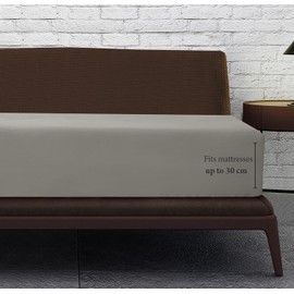 Linen Home Double Fitted Sheet Deep fit 12''/30cm Microfibre Easy Care Fitted Sheets Double Bed - Super Soft Brushed Wrinkle and Fade Resistance Bedding (Double, Linen)