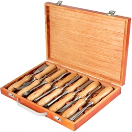 Happybuy 12PCS Wood Chisel Set, 3-3/4" Lathe Tools, Woodworking Carving Tools for Furniture, Root & Lathes, 9" Handles