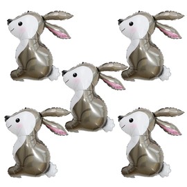 5pcs Bunny Balloons Woodland Rabbit Animals Foil Balloons Easter Balloons Bunny Supplies for Kids Woodland Some Bunny Is One Birthday Baby Shower Easter Thanksgiving Fall Party Decorations