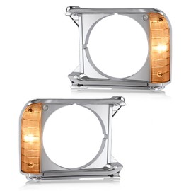 HECASA Pair Headlight Bezels Compatible with 1979 1980 1981 Toyota Pickup Headlamp Headlight Door Cover Trim Driver & Passenger Side Silvery Bezel+Clear Lens