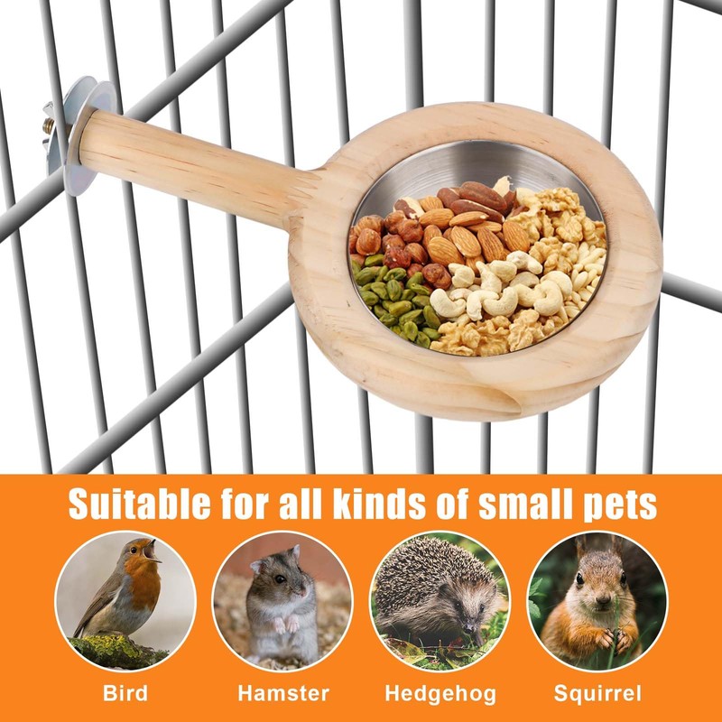 Bird Perch with Feeding Cup, Wood Stand and Cage Accessories