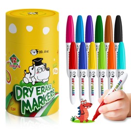 DD.DOG 12-Color Mini Whiteboard Markers for Kids - Non-Toxic Fine Tip Dry Erase Pens, Low-Odor Whiteboard Markers Set for Classroom, Home & School Art Supplies (12 Pack)