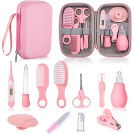 Cutties and Giggles Baby Healthcare Kit, 13-Piece Grooming and Care Set with Case, Pink