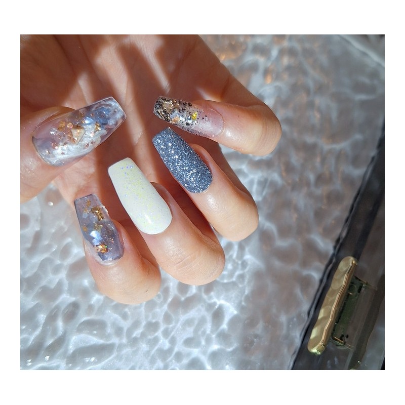 Dark gray version, fall in love with gold, handmade nails