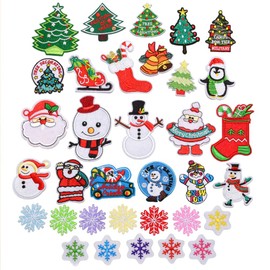 SUPVOX 34 Pcs Christmas Iron-on Patch Santa Snowman Tree Snowfake Sew-on Embroidered Patch Motif Applique Badges for Xmas Festival Party Cloth Hat DIY Decor
