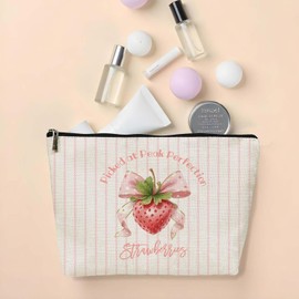 EVER-GOING TUNE Strawberry Bow Makeup Bag, Fruit - Themed Gifts for Women,Sweet Strawberry Stuff, For Women Sister Girl Western Lovers Birthday Christmas Friendship Travel Toiletry Bag.