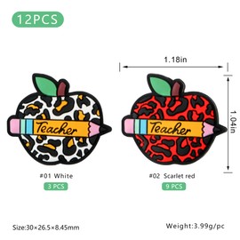 HHCFAST 12Pcs Silicone Beads, Focal Silicone Beads for Keychain Making Teacher Silicone Focal Beads for Pens Bulk Character Silicone Beads for Necklace and Bracelets（Teacher Leopard）