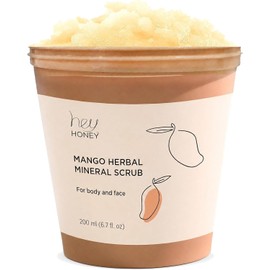 Hey Honey Exfoliante Mineral Herbal De Mango Con Sales Del Mar Muerto Para Cuerpo Y Rostro Pule, Suaviza E Hidrata La Piel Con Suavidad Sin Crueldad Animal, Sin Parabenos, Vegetariano 180 G