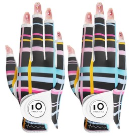 Golf Gloves for Women Left and Right Hand, Set of 2 All-Weather Golf Gloves with Ball Marker Squeeze Soft Comfortable for Spring, Summer and Autumn (Black, Streak Nail, XS, Right Hand)