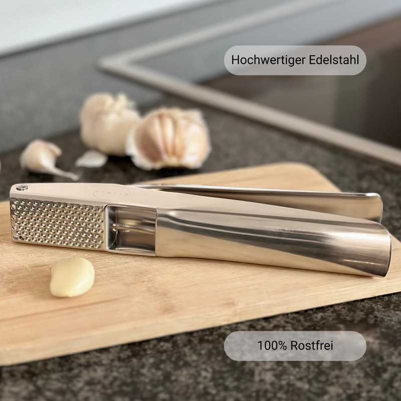 KIMIJO® Stainless Steel Garlic Press - Robust & Ergonomic Garlic