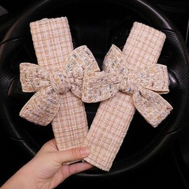 Zigihos 2 PCS Seat Belt Cover Pad, Bow Seatbelt Covers for Women, Soft Seat Belt Cover, Seatbelt Cushion, Car Seat Strap Pads (Khaki)