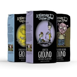 KALAMAZOO COFFEE COMPANY Ground Coffee Variety Pack - Backpackers Blend, Loretta, & Papua New Guinea | 12oz Bag (3 Pack)