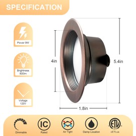 ZYC Oil-Rubbed Bronze 4 Retrofit LED Recessed Lighting, 4 Inch 12 Pack Dimmable Retrofit LED Recessed Lighting Damp Rated Can Lights, Baffle Trim, 9W 800Lm(Oil-Rubbed Bronze, 4 inch)