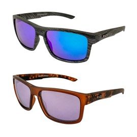Raze Eyewear Offshore Sports & Boating Polarized Sunglasses for Women or Men Woodgrain Platinum Blue & Rootbeer Frames w/Smoke Lenses 2-Pack