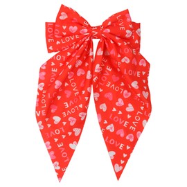 Totelux Valentines Bow Hair Clips Heart Love Hair Ribbon Spring Clip Large Bowknot Hair Barrette for Women Girls Silk Satin Valentines Hair Accessories Red