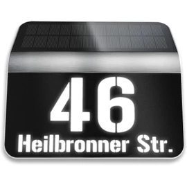 Metzler Illuminated House Number with Street Name Solar Made of Stainless Steel in Black - House Number Sign Illuminated with Desired Text - LED Lighting with Twilight Switch - Street Sign - 22.7 x