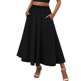 Colormagic Womens Boho Maxi Skirt High Waisted Contrast-Stitch Flowy Long Skirts for Women with Pockets(Black,L)