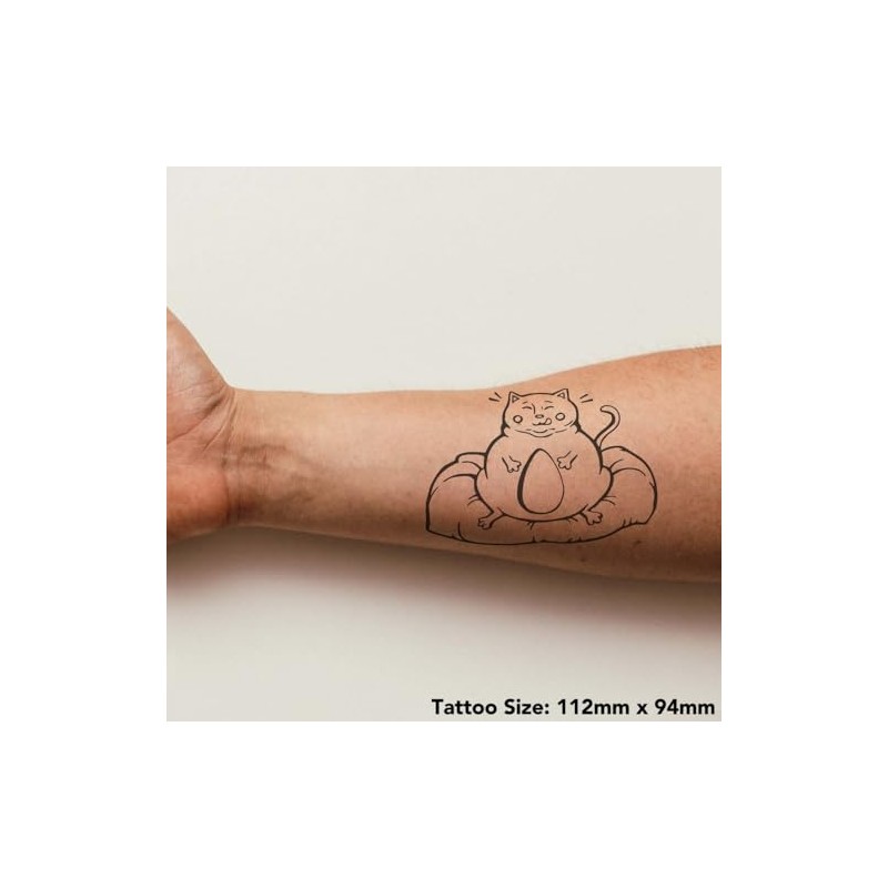 'Fat Cat on Pillow' Temporary Tattoo - Water Resistant, Skin-Safe,