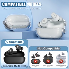 Wowway for Beats Solo Buds 2024 Case Cover with Anti-Drop Lock Protection,Anti-Yellowing TPU Clear Cover with Cleaner Kit,Compatibility with Beats Solo Buds Wireless Earbuds - Silver Gray