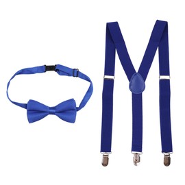 Trimming Shop 65mm X 25mm, Kids Suspenders and Bow Tie Set, 7 to 11 year Old Children Adjustable Y Shaped Fully Elasticated Clip On Brace with Blue Colour Bow Tie, Clothing Accessory for Children