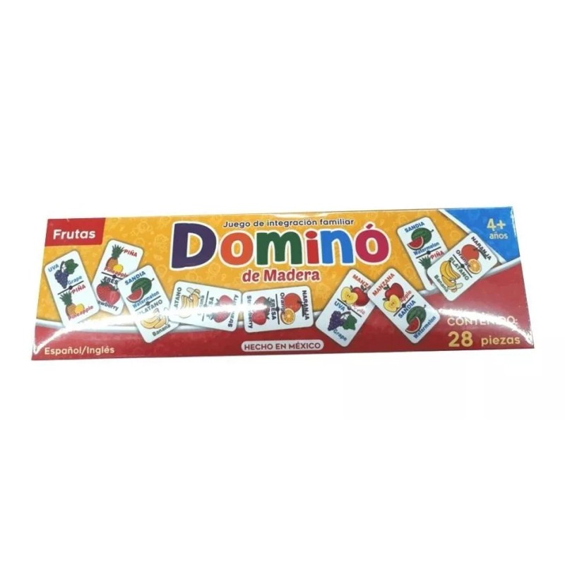 Domino Dominó Frutas Bilingüe Premium De Madera, Grande Didáctico