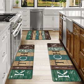 CHICNOOK Farmhouse Kitchen Mats for Floor Set of 3, Wooden Board Theme Kitchen Rugs, Kitchen Rugs Non-Slip Washable, Anti Fatigue Kitchen Mat for Sink Office Laundry,18"x30"+18"x48"+18"x60" Inches