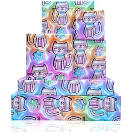 Vnaaem 3D Birthday Cat Wrapping Paper 6 Pc Colorful Paw Gift Wrap Paper for Kids Boys Girls Birthday Party Baby Shower Holiday 19.6 X27.8Inch