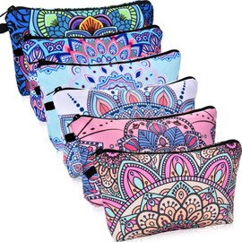 6 Pcs Makeup Bag Toiletry Bag, 8.7 x 5.3Inch Travel Pouch with Zipper, Mandala Flowers Cosmetic Bags for Women Girls, Waterproof Organizer Bags for Stationary, Cosmetics - Vivid Color