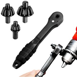 ZPSCXQ 4 Piece Set Crank, 1 Chuck Key Ratchet Wrench with 3 Gears, 2 in 1 Steel Drill Chuck Key, Compatible with Most Electric Drills and Power Tools