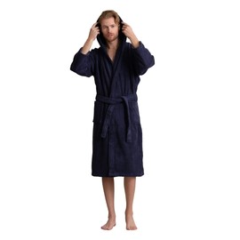 Luxury Men's Hooded Turkish Terry Bathrobe - Turkish Terry Robe, Absorbent and Comfortable - Ideal Men's Terry Hooded Spa Robe Towel Like Material.(SMALL)