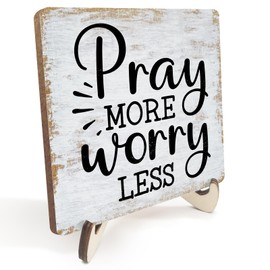 Inspirational Sign Rustic Desk Decor Decorative Christian Gifts Religious Bible Verse Faith Decoration for Home Coffee Shop Office Table Shelf Tiered Tray Plaque with Wood Stand