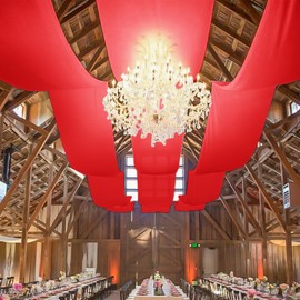 6 Panel Red Ceiling Drapes - 5ftx30ft Chiffon Fabric Backdrop for Weddings/Arch/Party/Ceremony/Stage