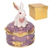 Rabbit Trinket Box Vintage Metal Enamel Antique Floral Engraving Pattern
