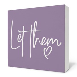 Nvotell Let Them Wooden Sign - Mental Health Quotes Wood Box Signs 5x5 Inches, Let Them Desk Tabletop Signs for Home Decor Shelf, Office Gifts Decorations for Coworkers Women Work (Purple)