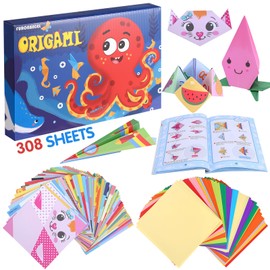 saerryor 308 Sheets Origami Kit for Kids, Arts and Crafts for Kids with Guilding Book 54 Patterns, Double Sided Blank Colored Orgami Card Making Kits for Children