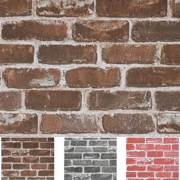 Timeet 17.7"×197" 3D Vintage Brown Brick Wallpaper Brick Self Adhesive Film Brick Peel and Stick Wallpaper Brick Wallpaper Brick Faux Textured Wallpaper Stone Look Wall Paper Home Decor Vinyl