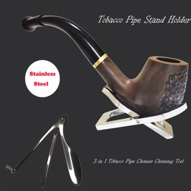 VOVCIG - Juego de limpiador de pipa y soporte de pipa de tabaco -3 en 1 herramienta de limpieza de acero, soportes de pipa para tubos de fumar (2 unidades, plata)