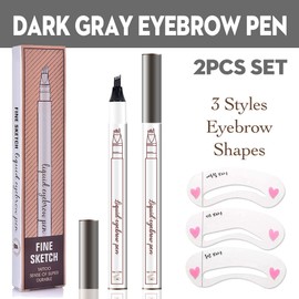 2 Pcs/Set Eyebrow Ink Pencil by Brow Stylist -Micro 4 Point Brow Pen Lift & Snatch Eyebrow Pen Kits with 3 Eyebrow Stencil Long-Lasting Waterproof Natural Eyebrow Hair (3# dark grey)
