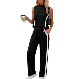 XIEERDUO Two Piece Sets for Women Summer Outfits Beach Vacation Essentials Lounge Matching Sets Women Clothing Luxury Fashion Travel Track Suits Mock Neck Black S