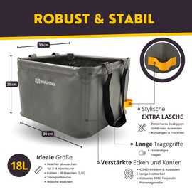 BERGTIGER® 500D Tarpaulin, Folding Bowl Camping 18 L / 21 L with Extra Handle, Foldable Outdoor Washing Bowl & Washing Tub, Foldable Washing Bowl for Washing, Robust Camping Accessories