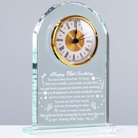 Arikyrist Happy 75th Birthday Gifts for Women Men Happy 75th Birthday Decorations Crystal Quartz Clock Gifts Ideas for 75 Years Old Mom Dad Wife Husband Born in 1950